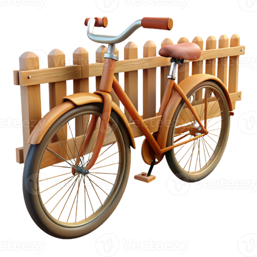 magnificent vintage Vintage Bicycle 3D Render near Wooden Fence high resolution png
