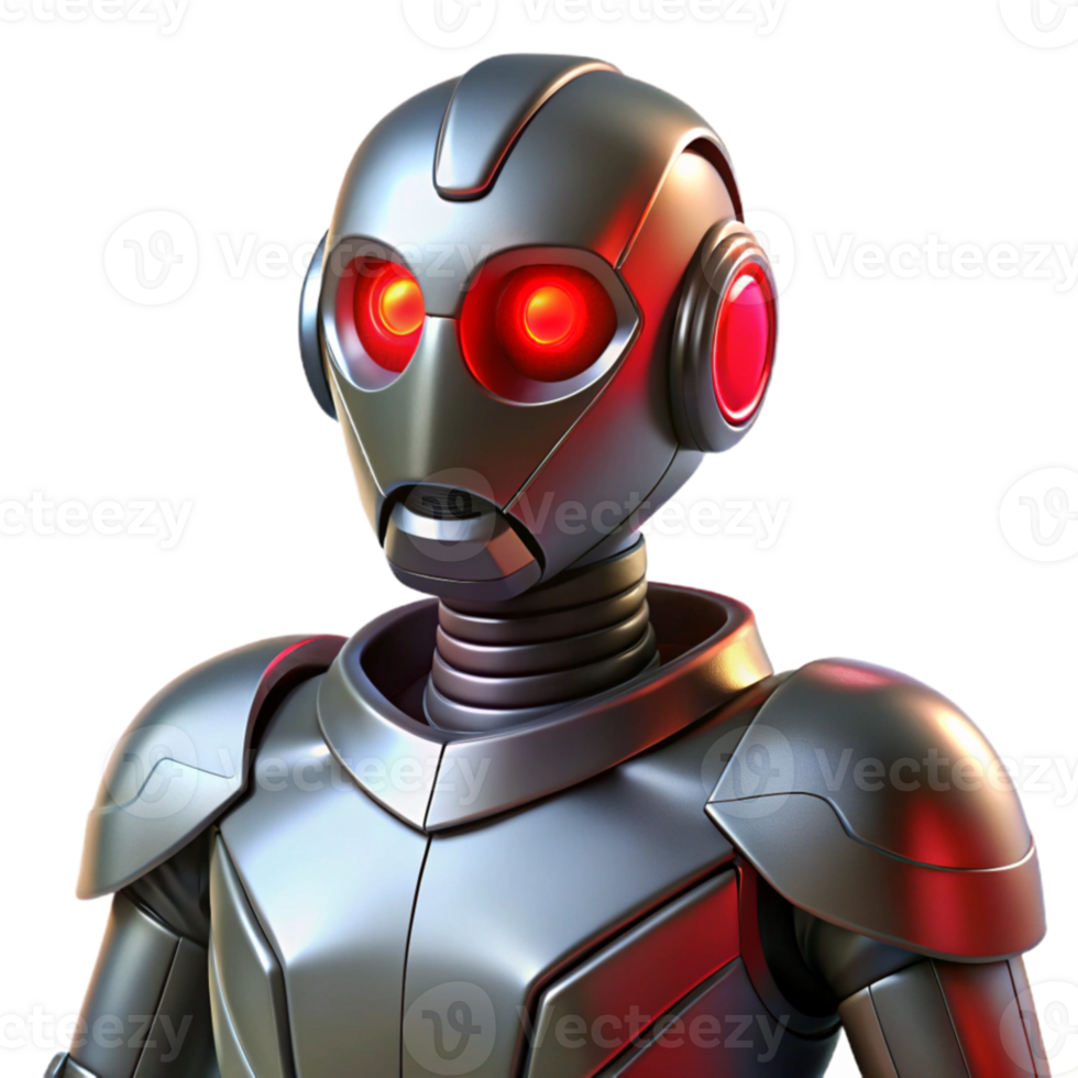 serene abstract 3D Robot Illustration Red Eyes Metallic professional png