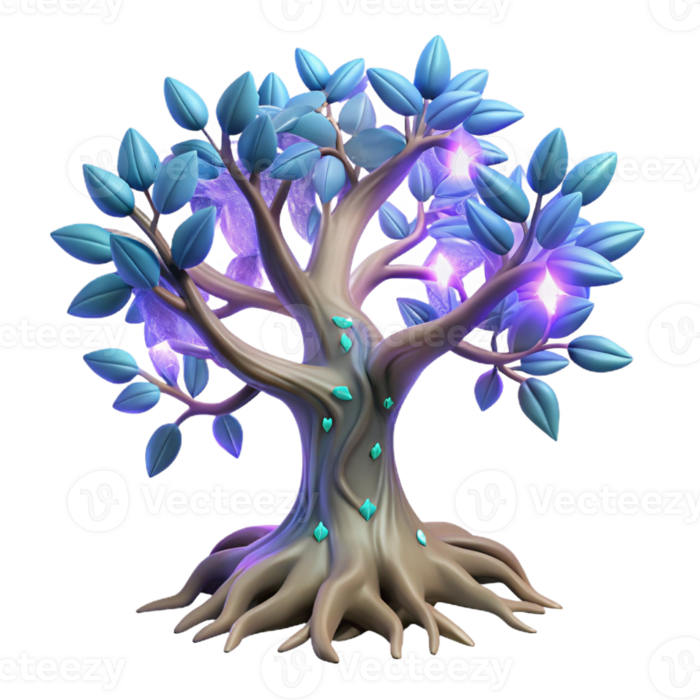 extraordinary abstract Glowing Crystal Tree 3D Render detailed png