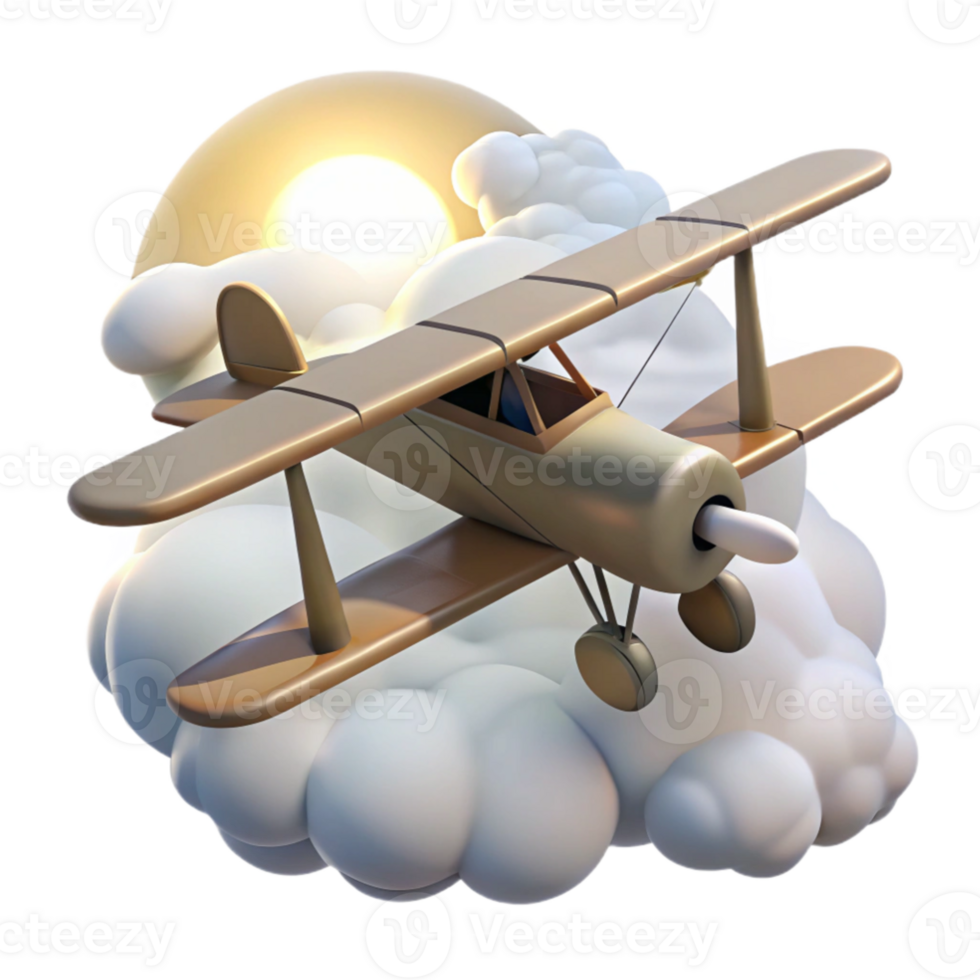 stunning rustic 3D Render Biplane in Clouds Sunset genuine png