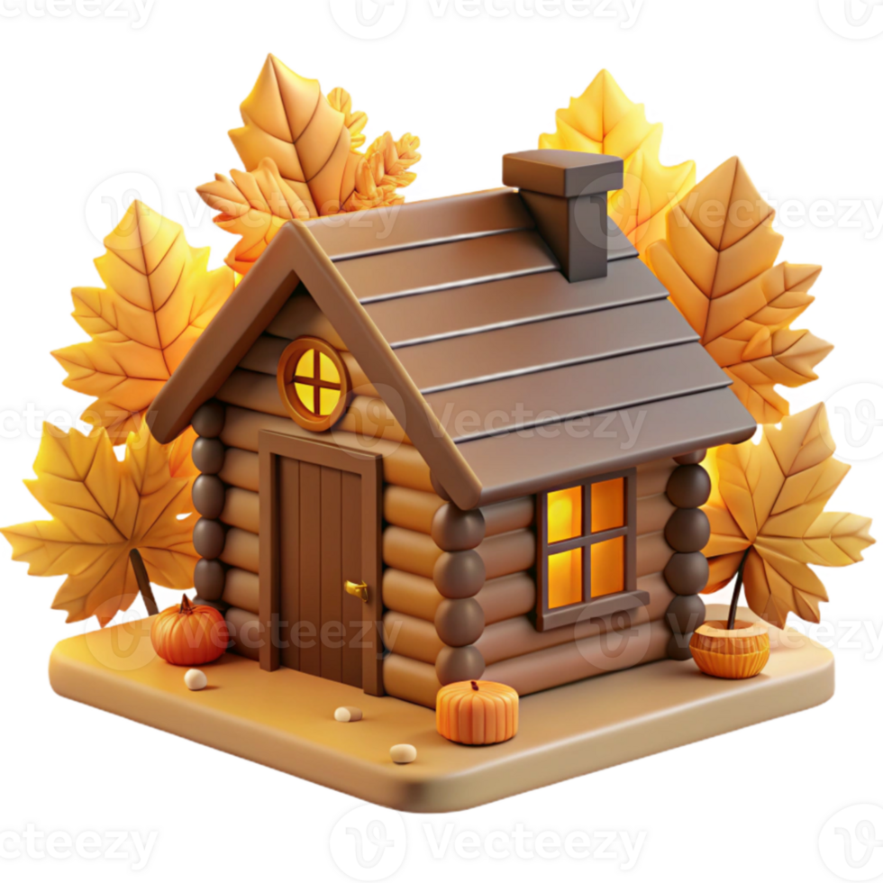 extraordinary vintage Autumn Cabin 3D Render original png