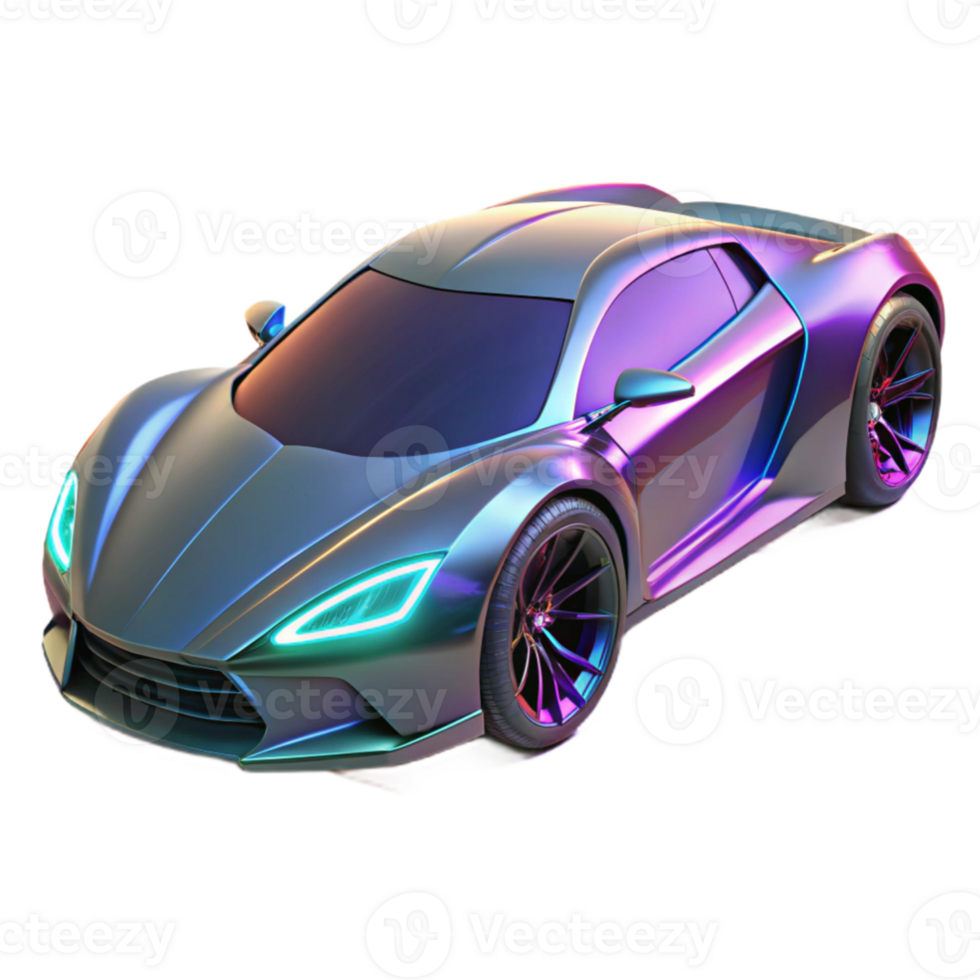 magnificent minimalist Iridescent Sports Car 3D Render high resolution png