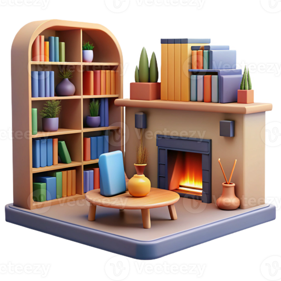 magnificent vintage Cozy 3D Rendered Room Illustration high resolution png