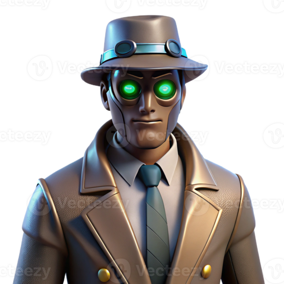 serene vintage 3D Render Mysterious Detective professional png