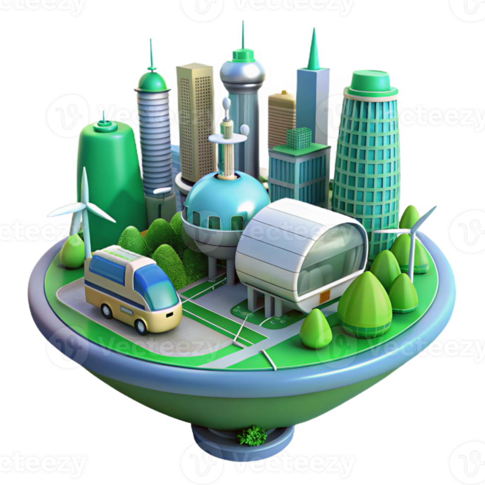 magnificent abstract Eco Friendly City 3D Illustration high resolution png