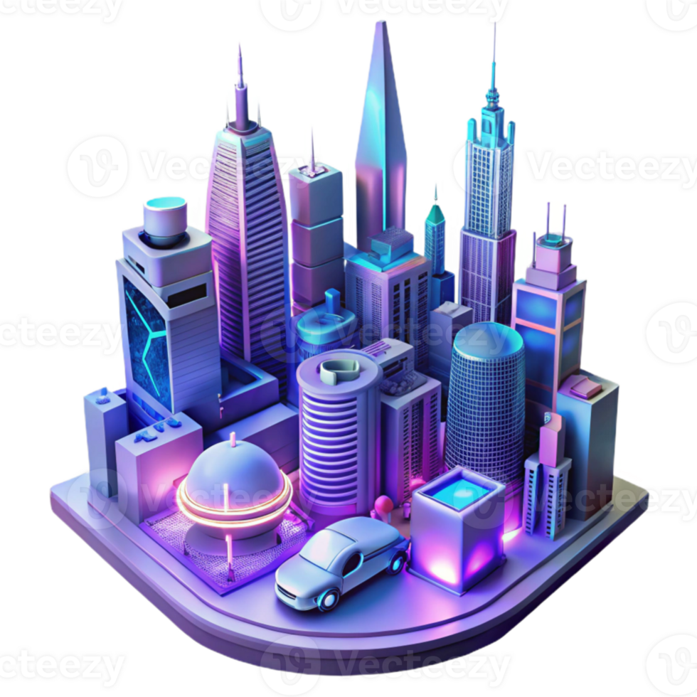 serene abstract Neon Cityscape 3D Illustration authentic png
