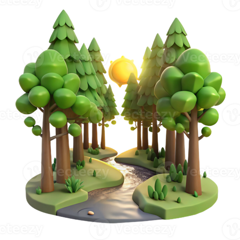 serene classic Cartoon Forest 3D Render original png