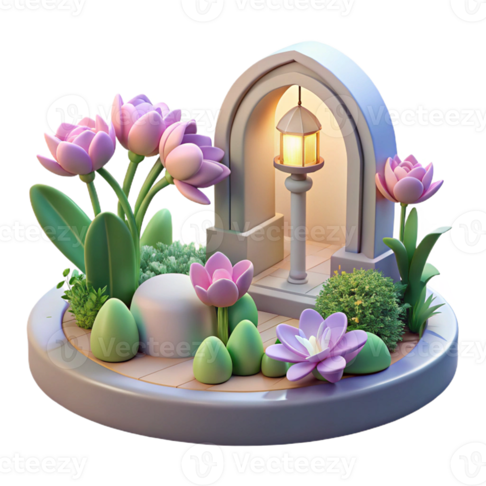 elegant abstract 3D Render Peaceful Garden Illustration original png