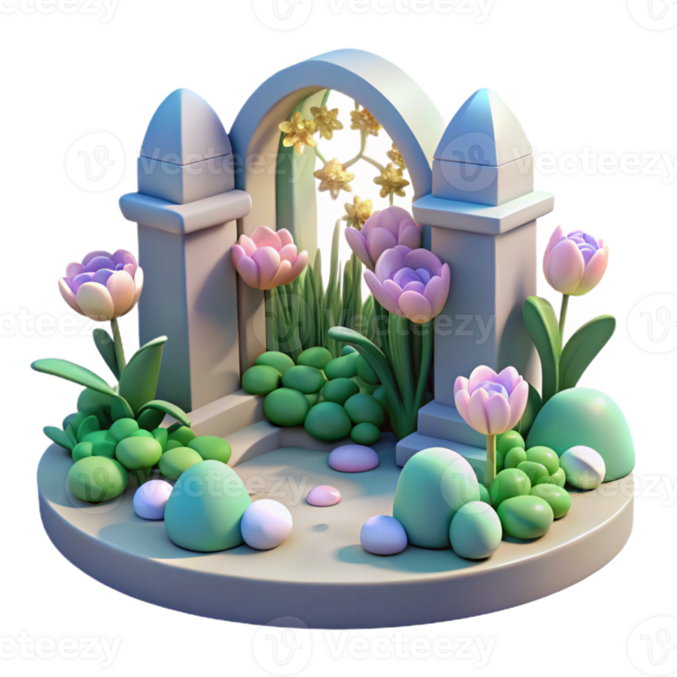 elegant vintage 3D Render Garden Gate Illustration 4K png