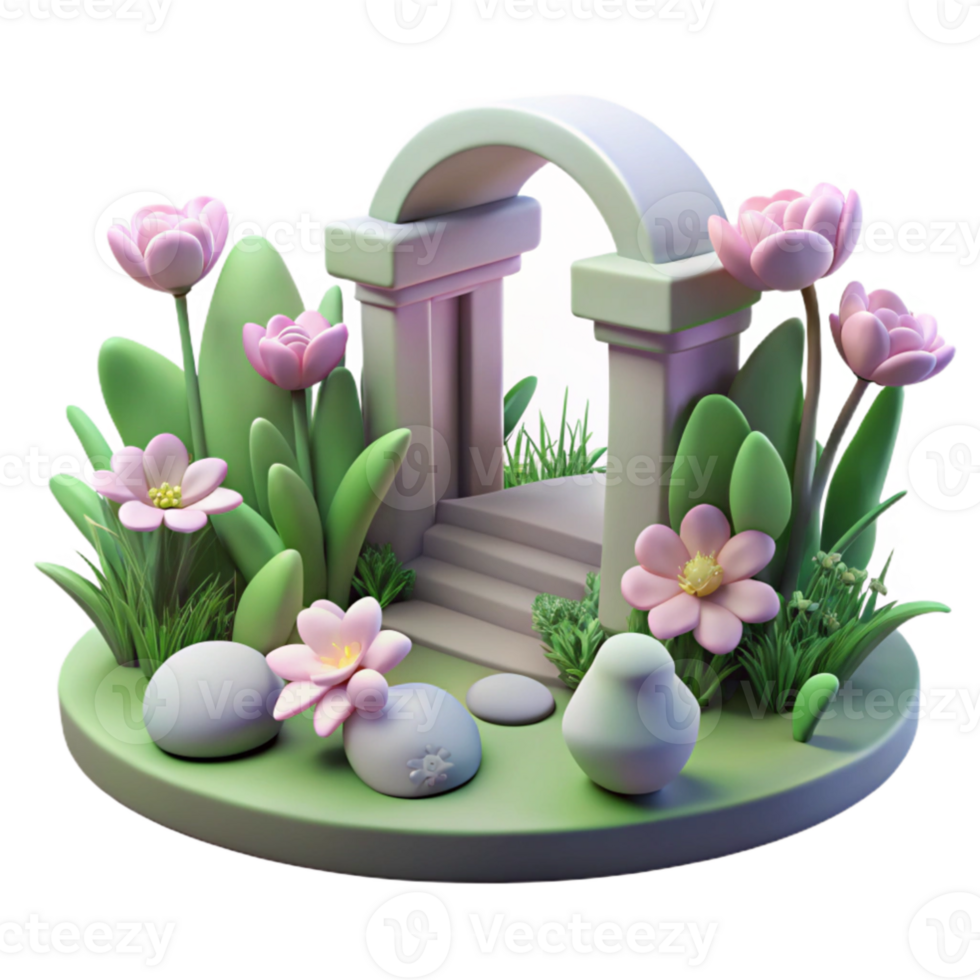 extraordinary contemporary 3D Garden Arch with Flowers Illustration premium png