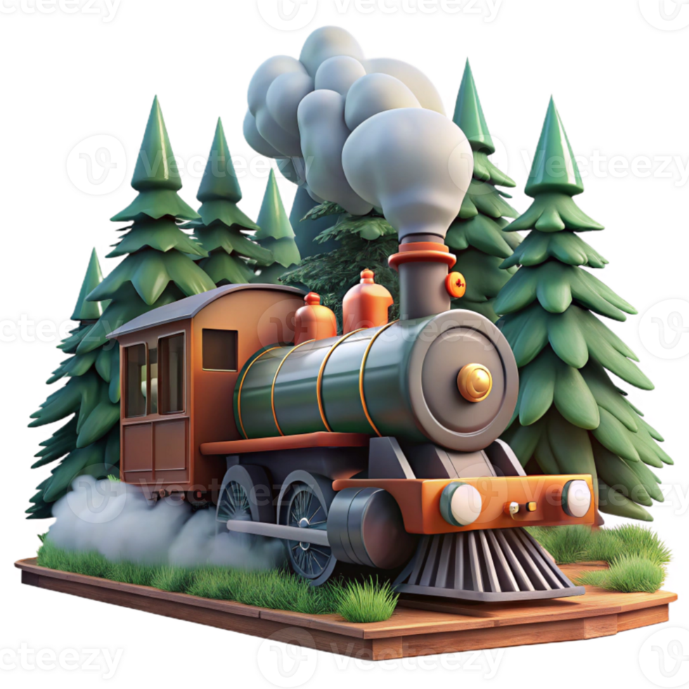 extraordinary rustic 3D Render Steam Train Forest Illustration original png