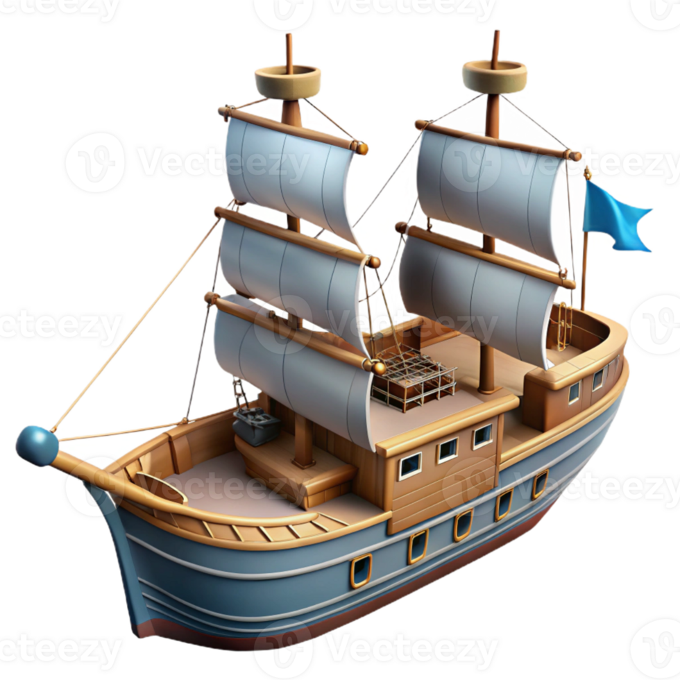 stunning rustic Cartoon Sailing Ship 3D Render high resolution png
