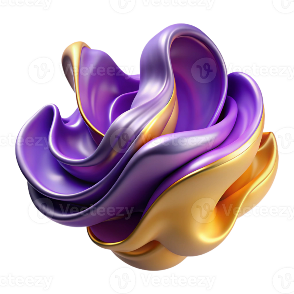 extraordinary minimalist Abstract 3D Render Purple Gold Fluid Wave high resolution png