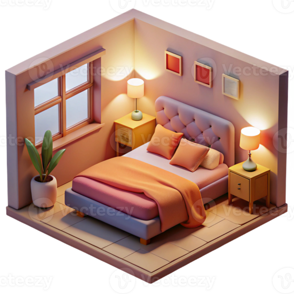 stunning abstract Cozy 3D Bedroom Illustration premium png