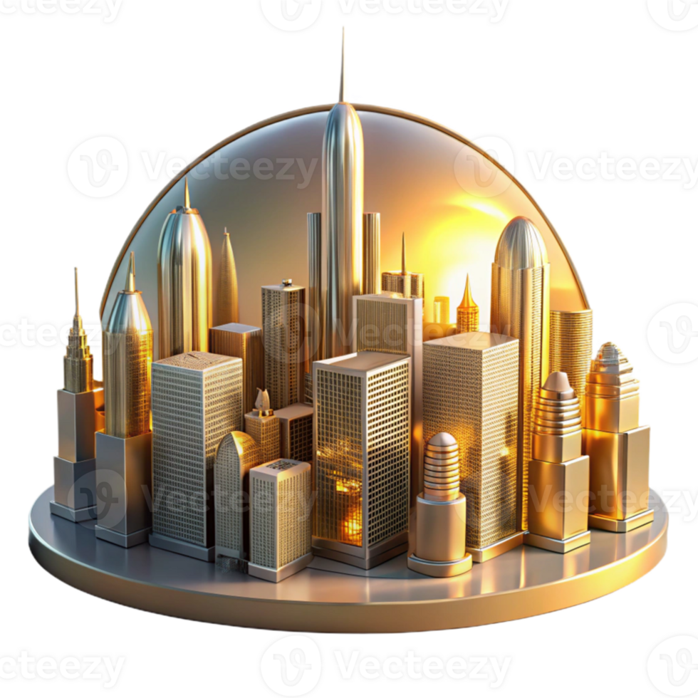 impressive vintage Golden Cityscape 3D Render high quality png