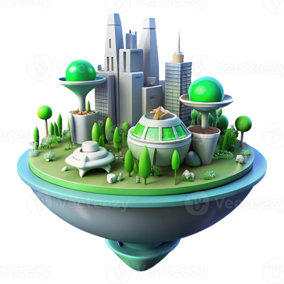 vibrant rustic Futuristic City Island 3D Render exclusive png