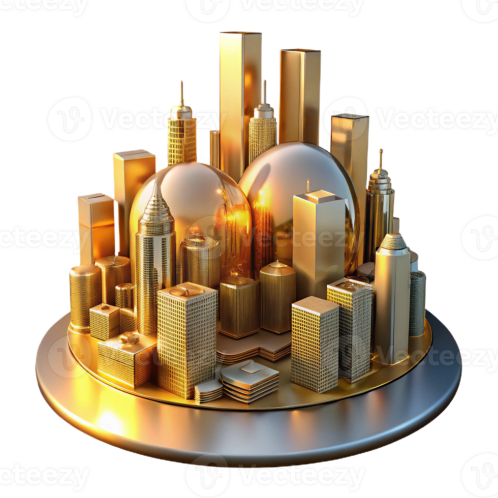 elegant classic Golden Cityscape 3D Render premium png