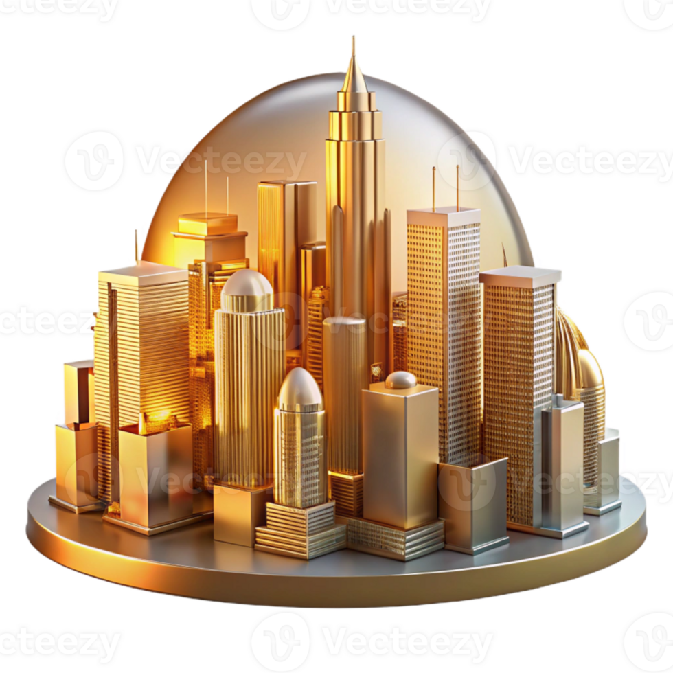 vibrant modern Golden Cityscape 3D Illustration original png