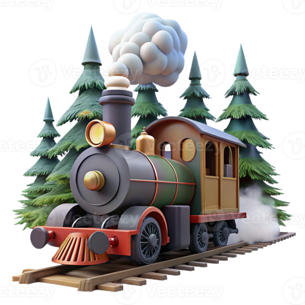 stunning artistic 3D Render Cartoon Train in Forest high resolution png
