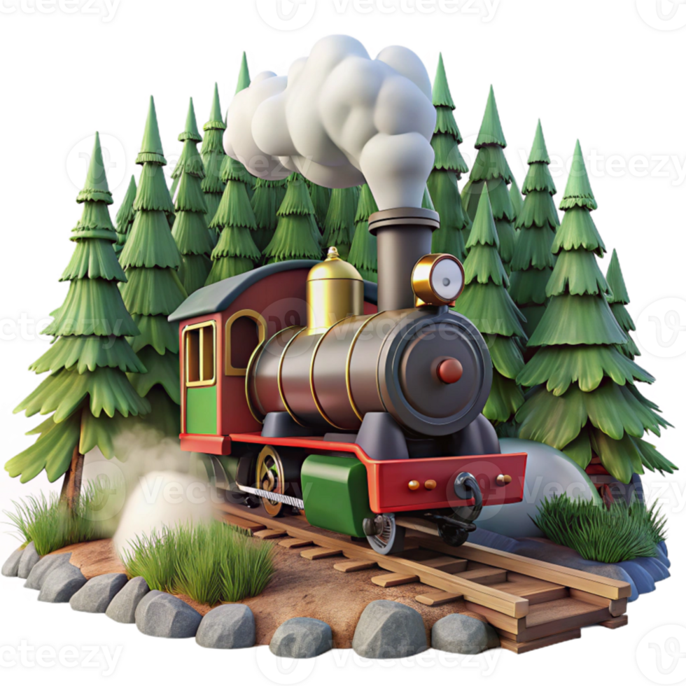 magnificent classic 3D Cartoon Train in Forest Illustration original png