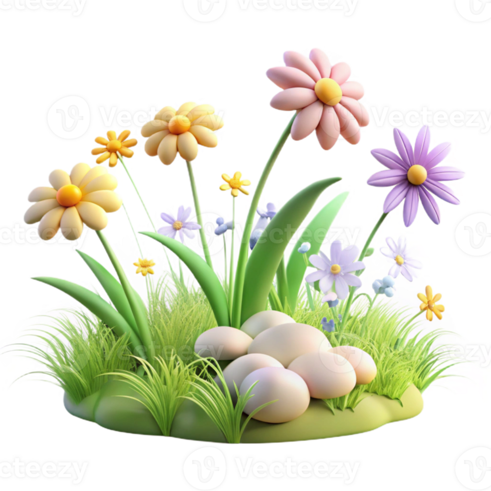 wonderful creative 3D Cartoon Flower Garden with Eggs original png