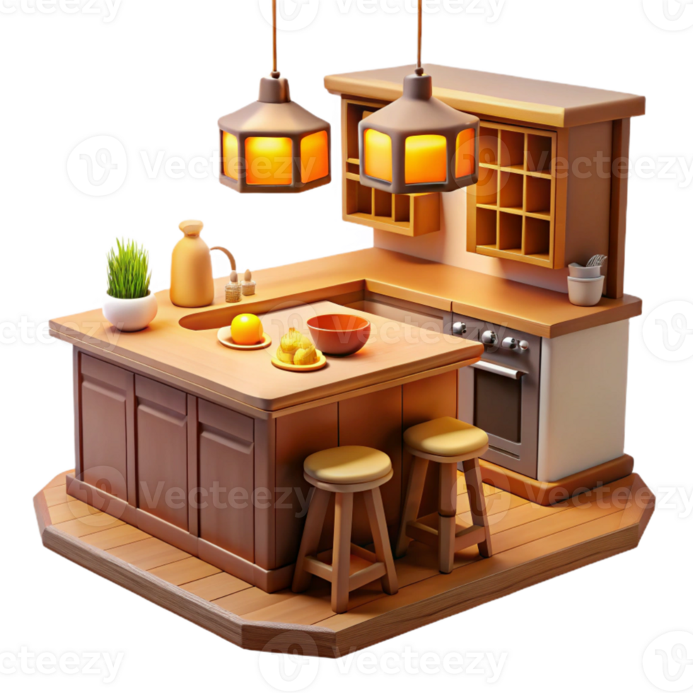 magnificent modern 3D Render Cozy Kitchen Island authentic png