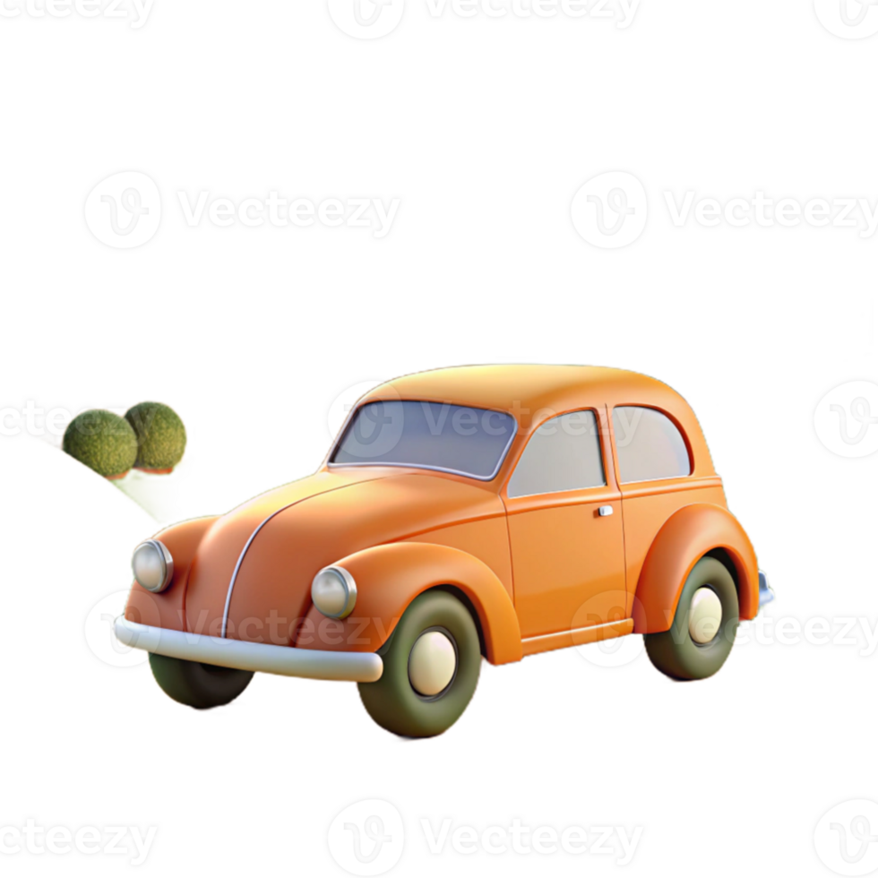wonderful creative Orange Classic Car 3D Render high quality png