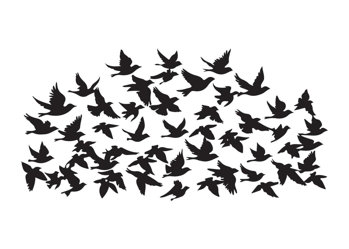 Silhouette of birds in flight on white background, different sizes vector