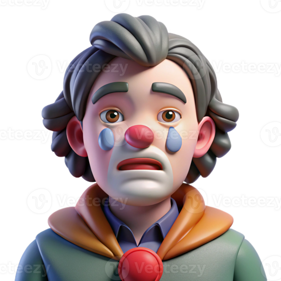extraordinary contemporary magnificent vintage Portrait of a sorrowful clown with smudged makeup and a single tear rolling down their cheek, dimly lit, high quality premium png
