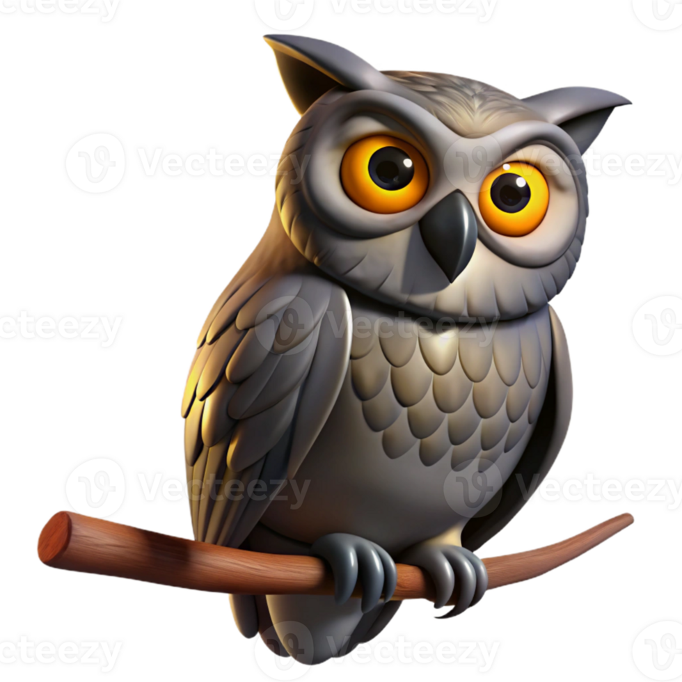wonderful modern wonderful minimalist Portrait of a wise old owl with piercing yellow eyes, perched on a branch, lit by the moonlight, realistic rendering, 4K high resolution png