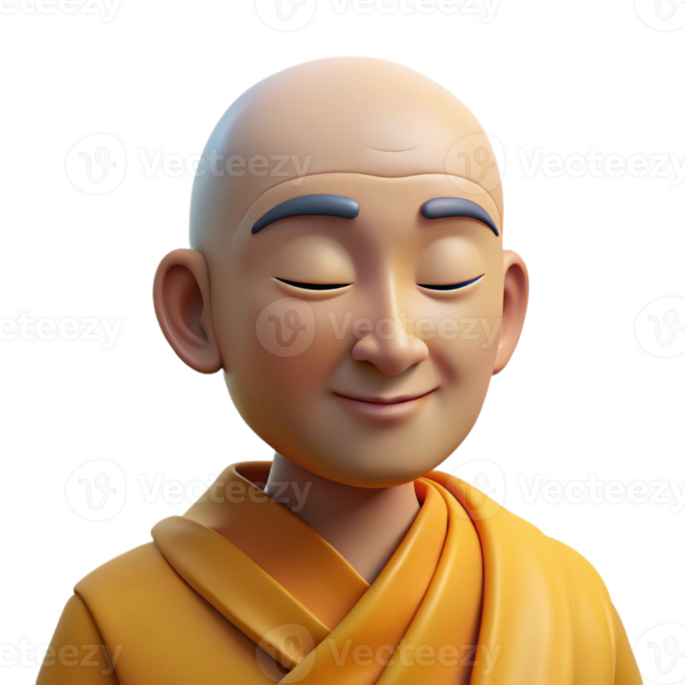 serene minimalist extraordinary traditional Portrait of a serene Buddhist monk in saffron robes, his eyes closed in meditation, soft, even lighting, original authentic png