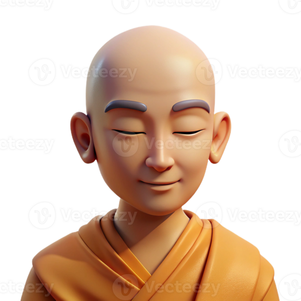 beautiful artistic dramatic classic Portrait of a serene Buddhist monk in saffron robes, his eyes closed in meditation, soft, even lighting, exclusive high quality png