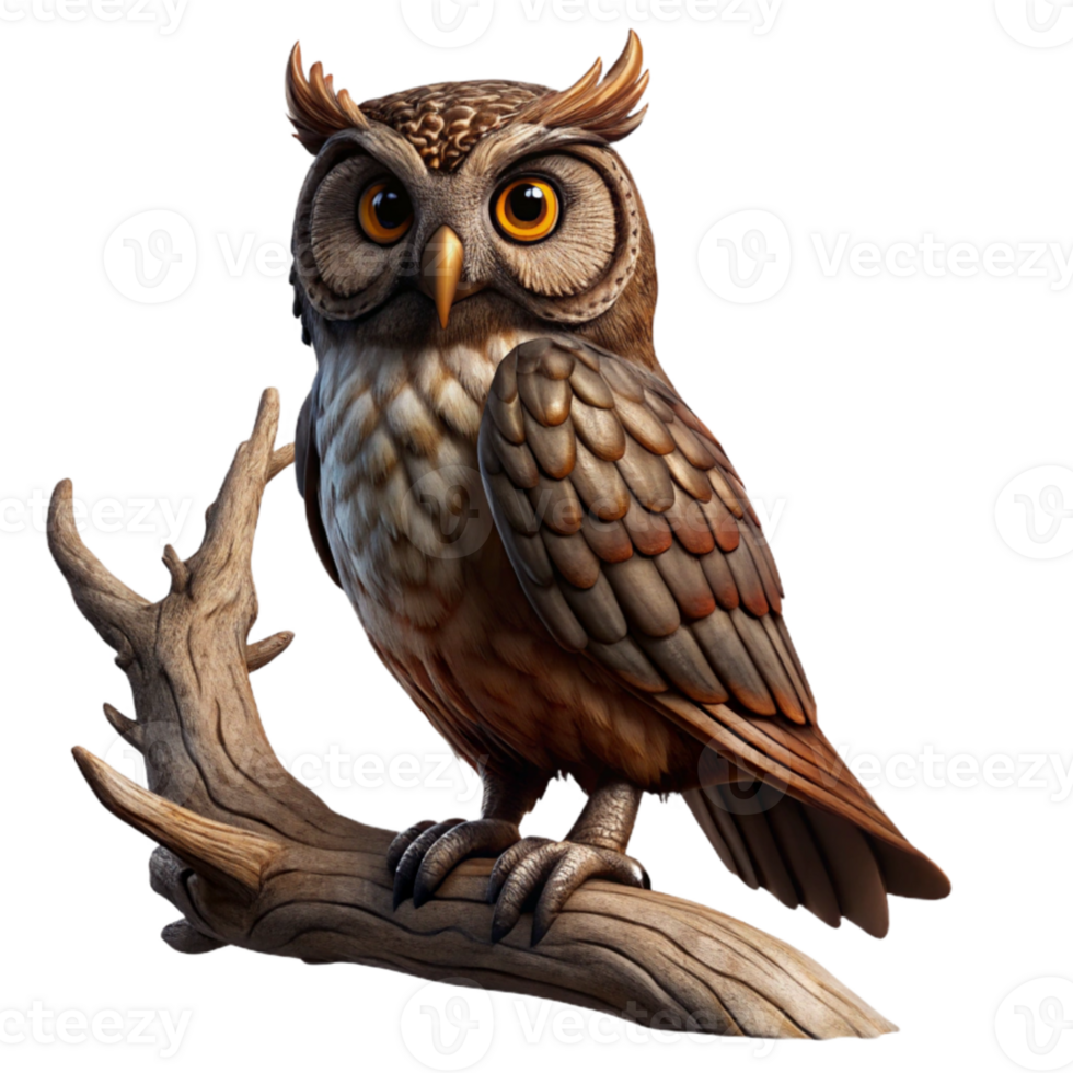 stunning traditional dramatic vintage A wise old owl perched on an ancient, gnarled oak branch, Rembrandt lighting, dark and moody atmosphere, highly detailed feathers and bark professional authentic png