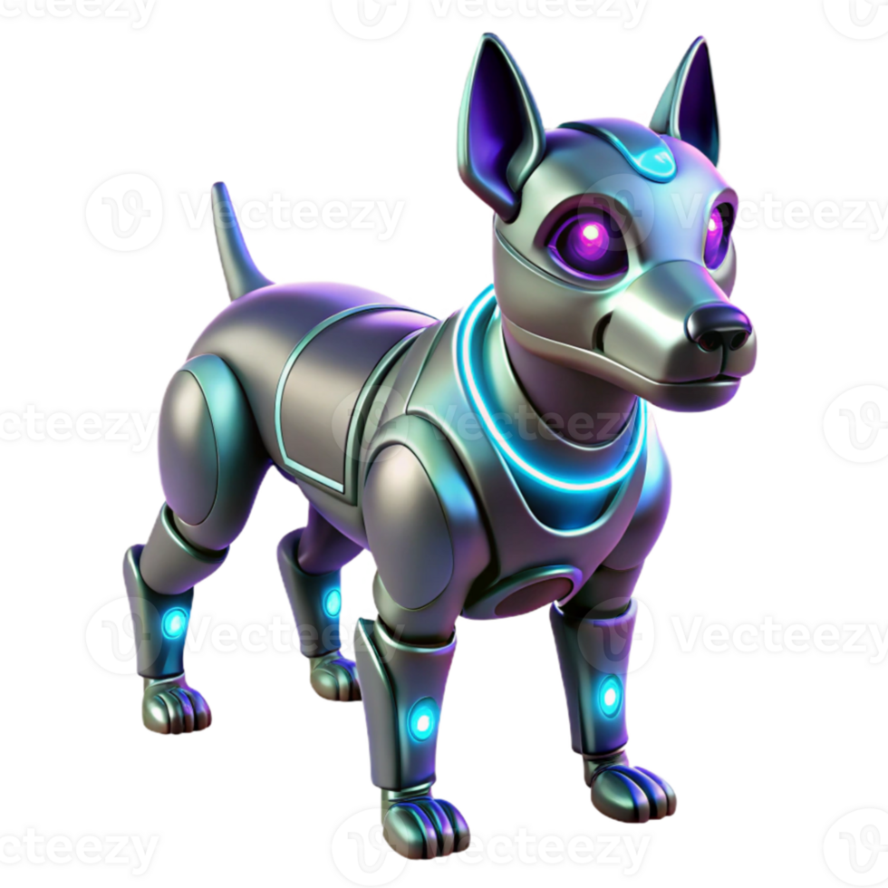 stunning abstract serene modern A futuristic robotic dog with glowing eyes, cyberpunk style, neon lighting, metallic textures authentic detailed png