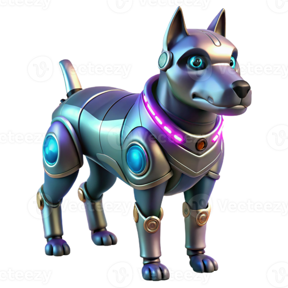 elegant rustic elegant minimalist A futuristic robotic dog with glowing eyes, cyberpunk style, neon lighting, metallic textures genuine premium png