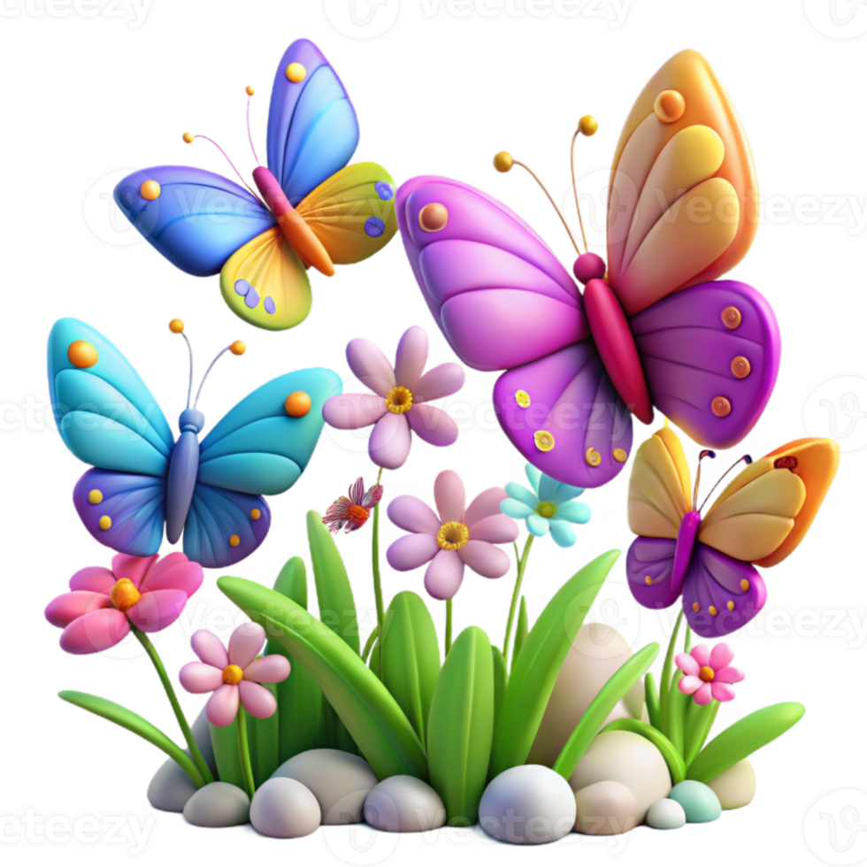 vibrant minimalist vibrant abstract A swarm of colourful butterflies fluttering around a field of wildflowers, vibrant colours, dreamlike atmosphere, soft lighting 4K authentic png