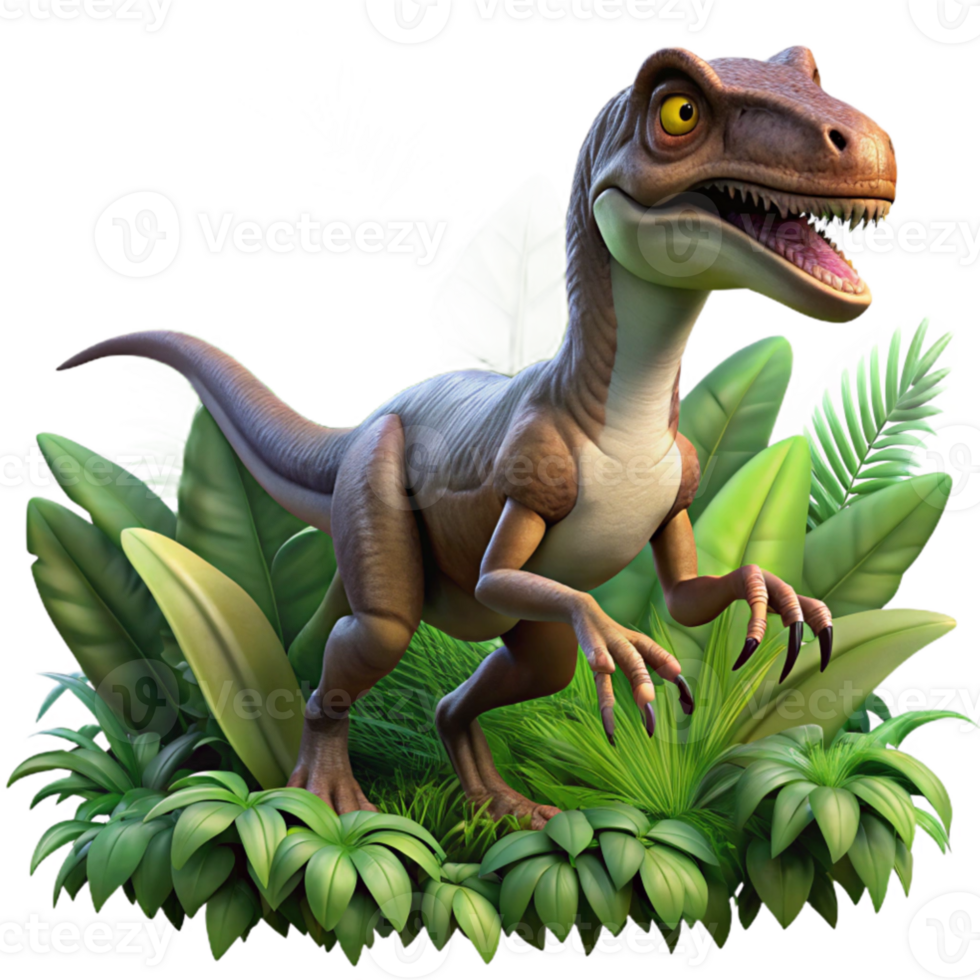 extraordinary abstract wonderful modern A prehistoric velociraptor hunting in a lush jungle, realistic style, dramatic lighting, detailed scales and foliage high quality detailed png