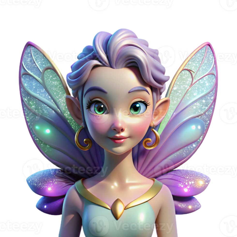 dramatic modern elegant artistic Portrait of a whimsical fairy with iridescent wings, delicate features, and a playful expression, glowing ethereal lighting, Art Nouveau style, high quality detailed png
