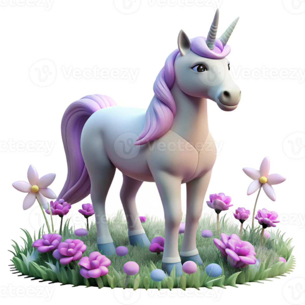 beautiful minimalist wonderful modern A majestic unicorn grazing in a field of iridescent flowers, soft, diffused sunlight, dreamy style professional high resolution png