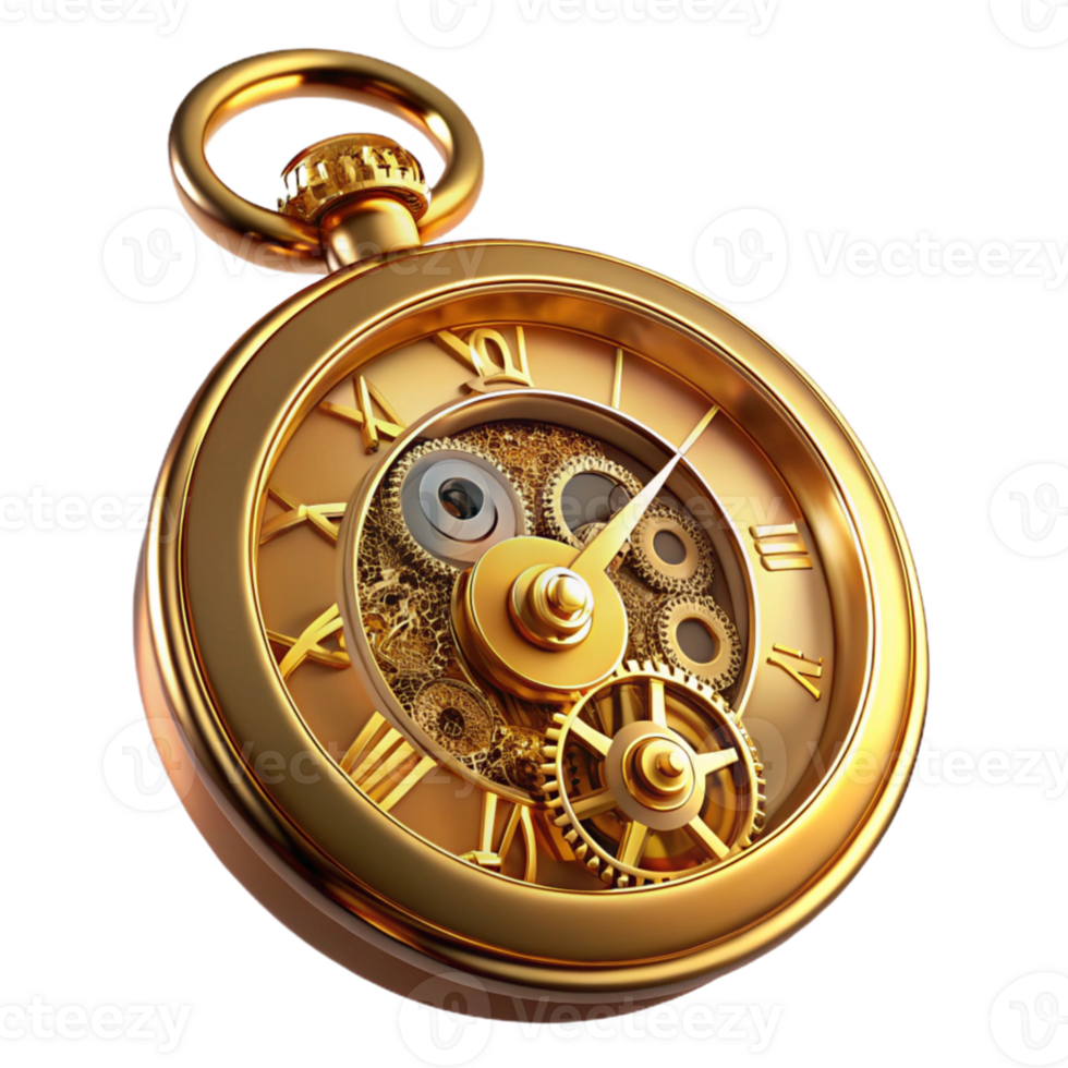 stunning creative stunning rustic A detailed steampunk pocket watch, intricate gears visible, roman numerals, golden light reflecting off polished brass, photorealistic style 4K detailed png