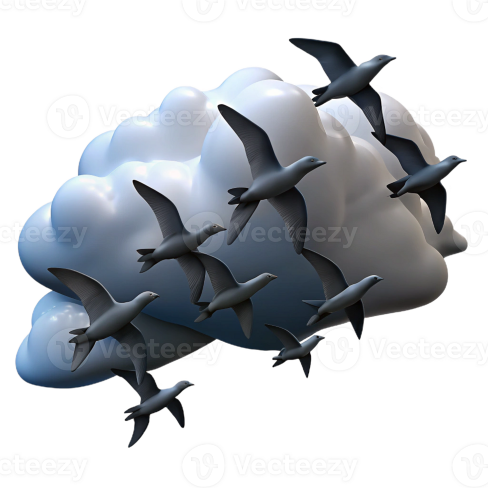 beautiful minimalist elegant artistic A flock of birds flying in formation against a cloudy sky, silhouette, dramatic lighting high quality original png