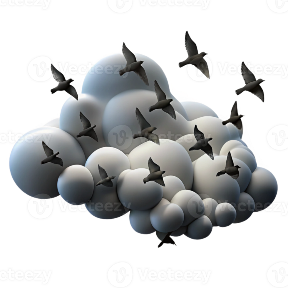 stunning contemporary extraordinary abstract A flock of birds flying in formation against a cloudy sky, silhouette, dramatic lighting genuine genuine png