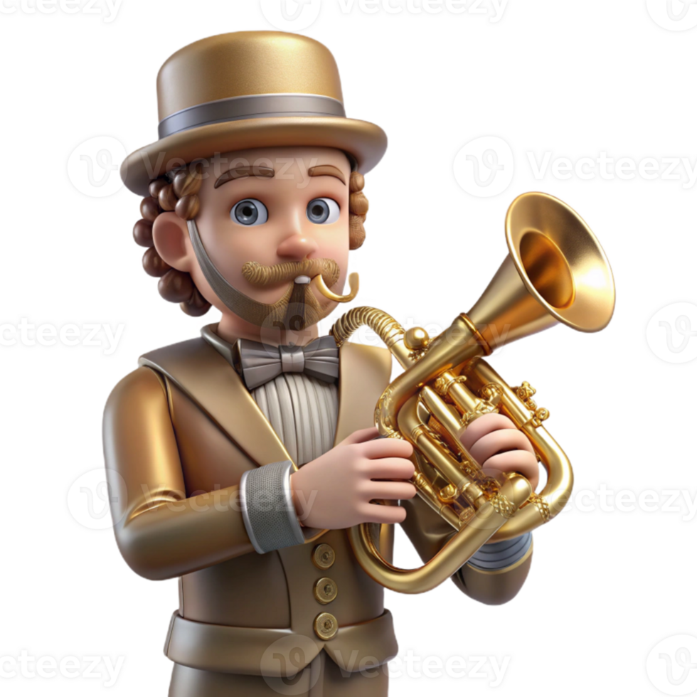 extraordinary abstract impressive artistic A steampunk musician playing a brass instrument with intricate clockwork mechanisms, soft stage lighting, Art Nouveau inspired high quality genuine png