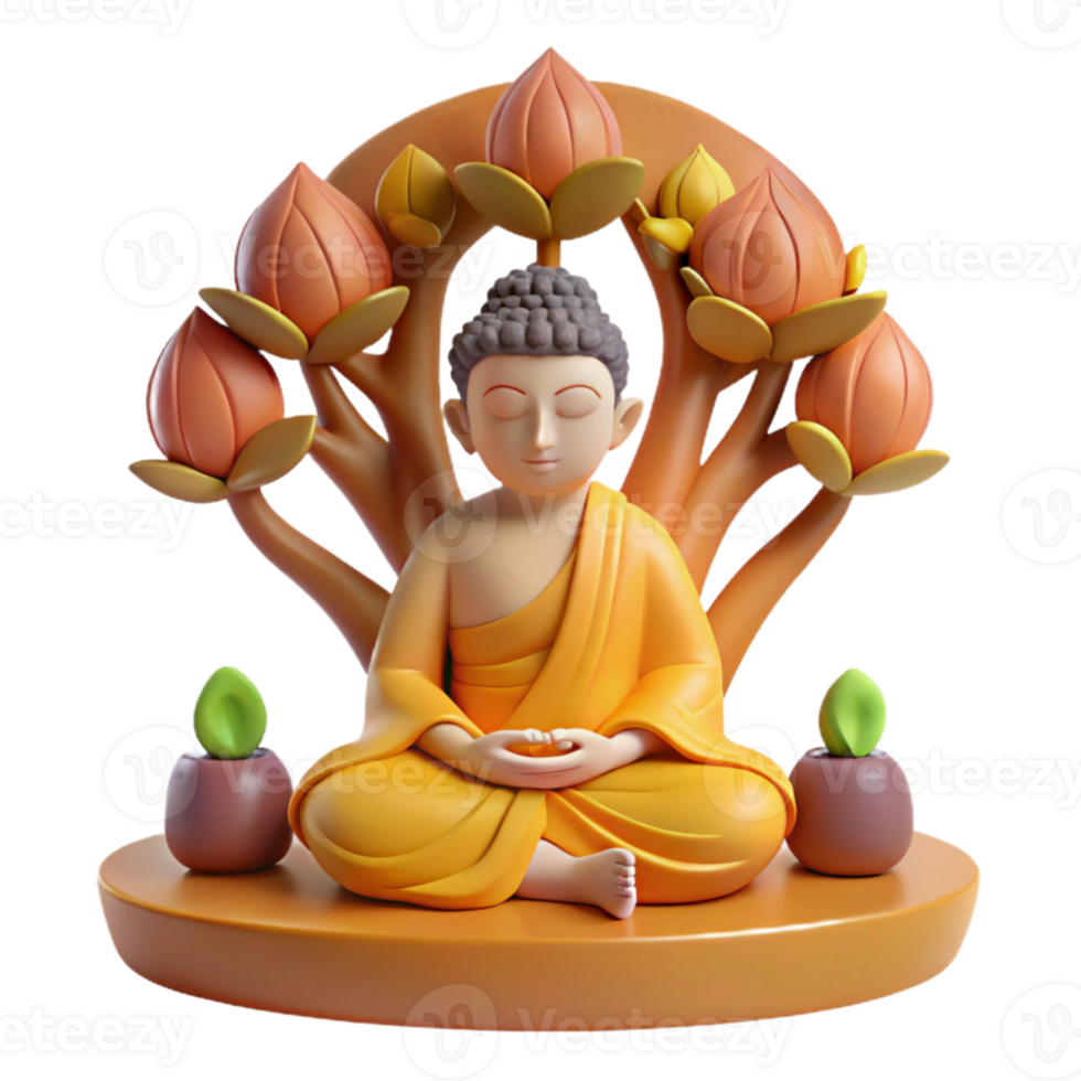 elegant contemporary elegant minimalist A serene Buddha meditating under the Bodhi tree, soft and warm lighting, traditional Buddhist art style professional authentic png