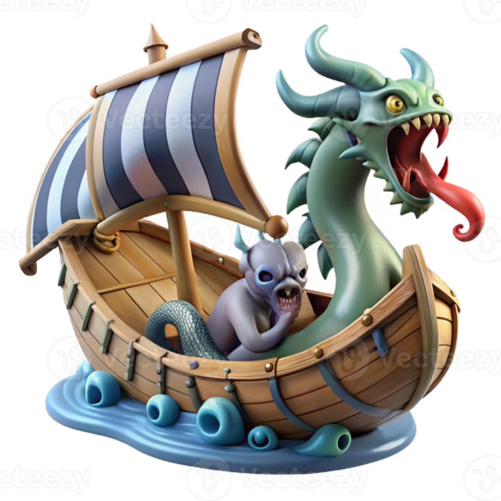 dramatic modern serene minimalist A fearsome Kraken attacking a Viking longship, turbulent and dramatic lighting, Romantic style genuine high resolution png