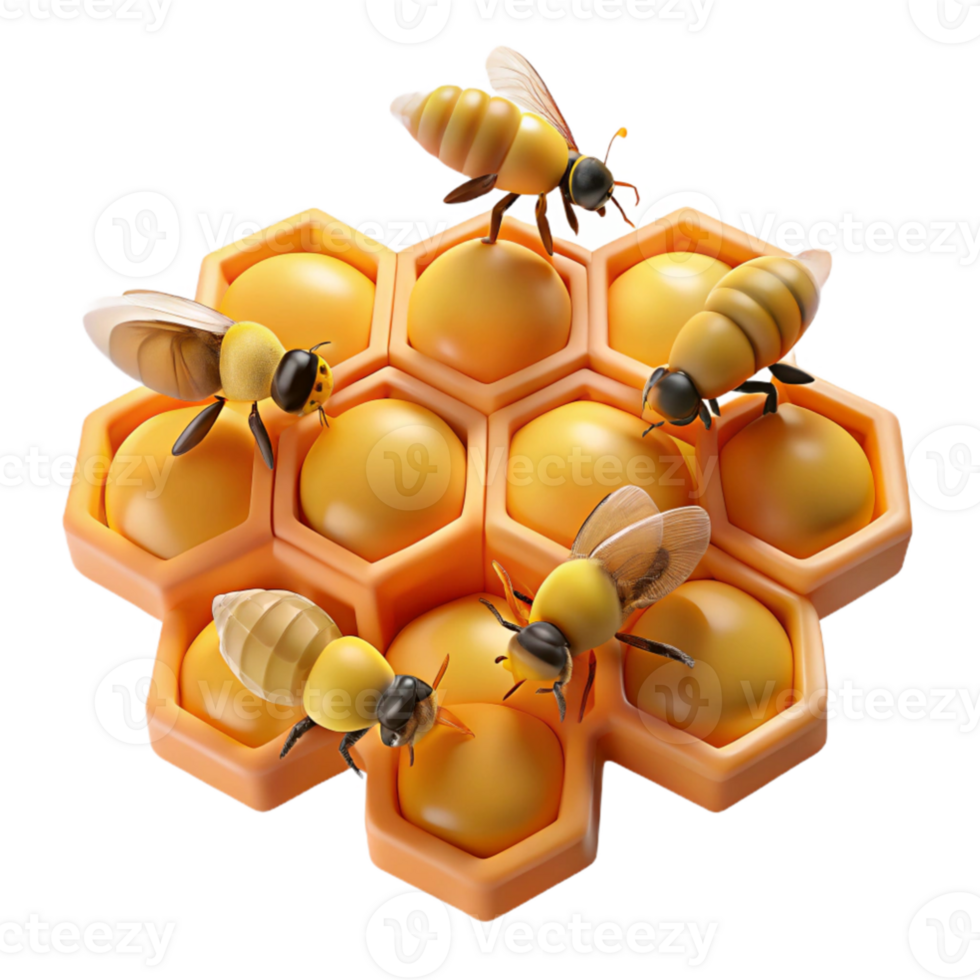 wonderful artistic serene contemporary A swarm of honeybees buzzing around a honeycomb, macro photography, warm golden light, realistic style professional professional png