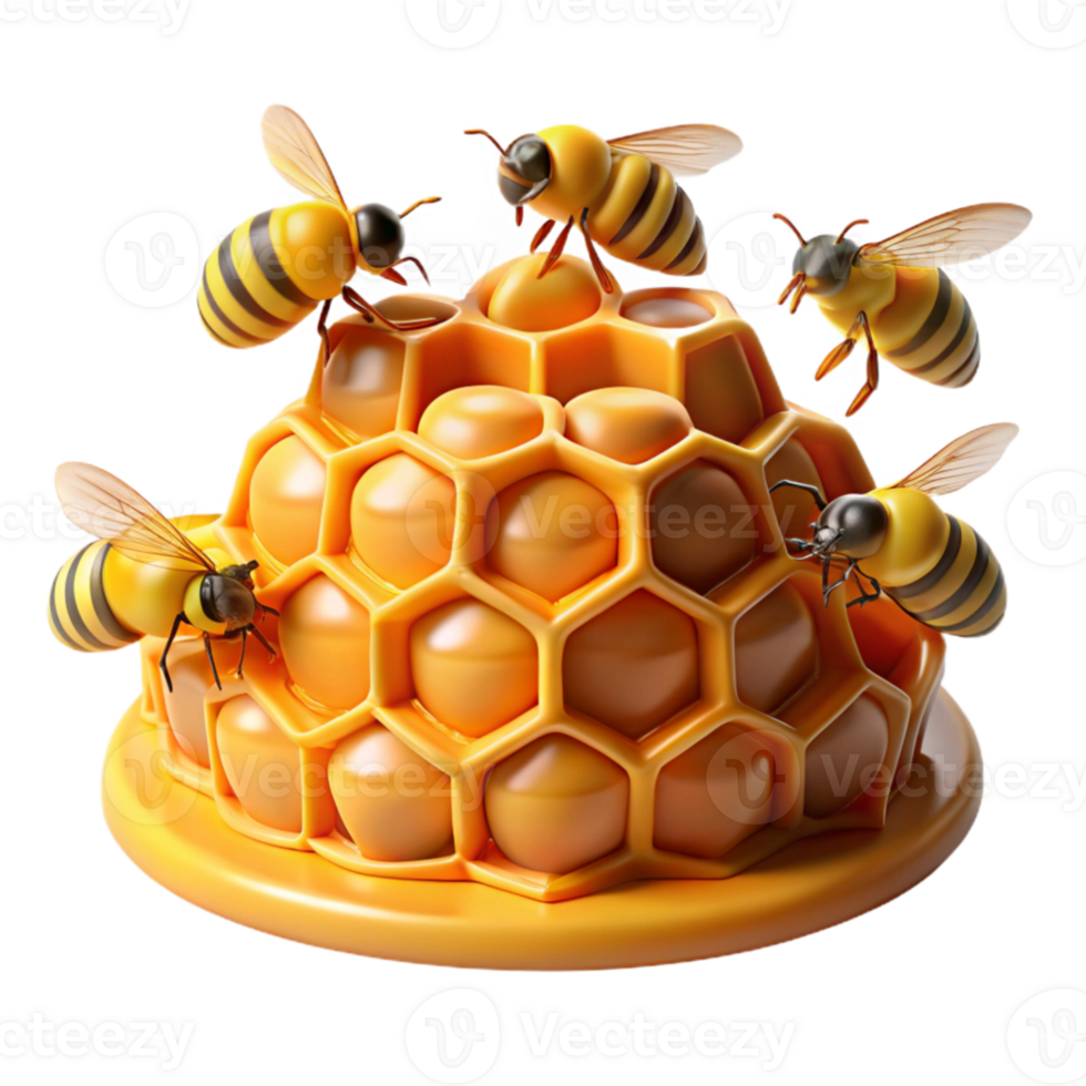 magnificent rustic serene minimalist A swarm of honeybees buzzing around a honeycomb, macro photography, warm golden light, realistic style authentic high resolution png