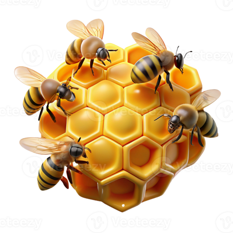 magnificent creative beautiful abstract A swarm of honeybees buzzing around a honeycomb, macro photography, warm golden light, realistic style professional authentic png