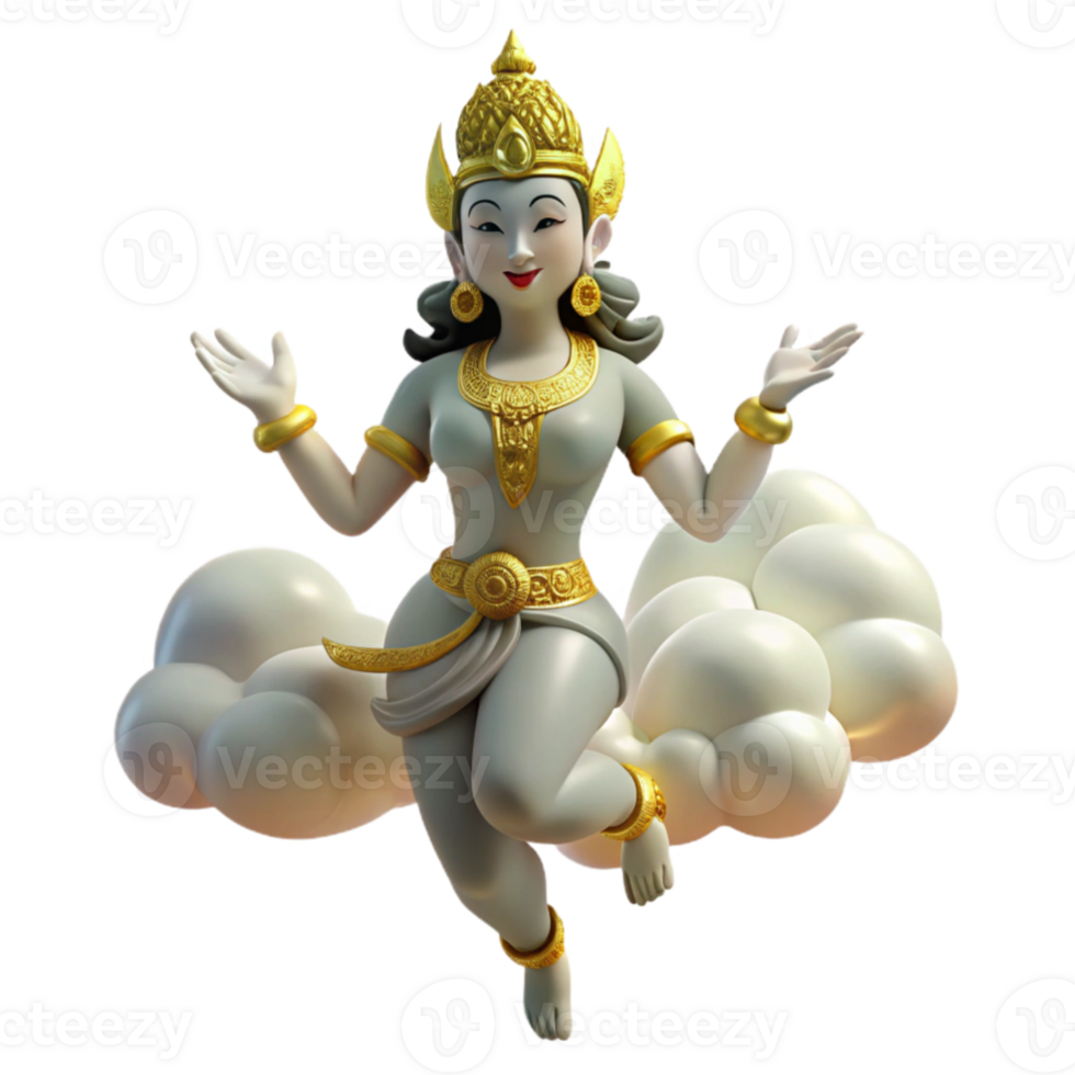 dramatic creative magnificent vintage A celestial Apsara dancing in the clouds, ethereal and graceful, Khmer art style premium exclusive png