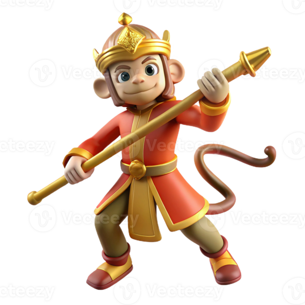 vibrant abstract serene artistic A wise Sun Wukong, the Monkey King, wielding his staff, dynamic and playful, Chinese mythology style exclusive exclusive png
